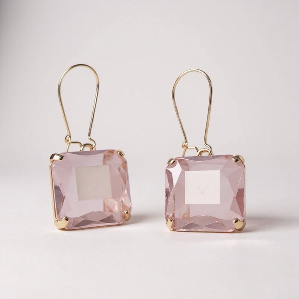 Anthropologie Clear Geometric Earrings Lucite CZ Gold Hoop Boho Statement Y2K - Picture 1 of 6